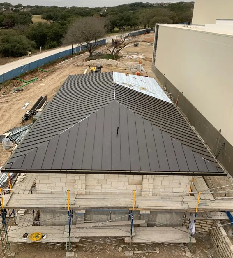 Metal roof new construction with scaffolding in St. Pete Beach
